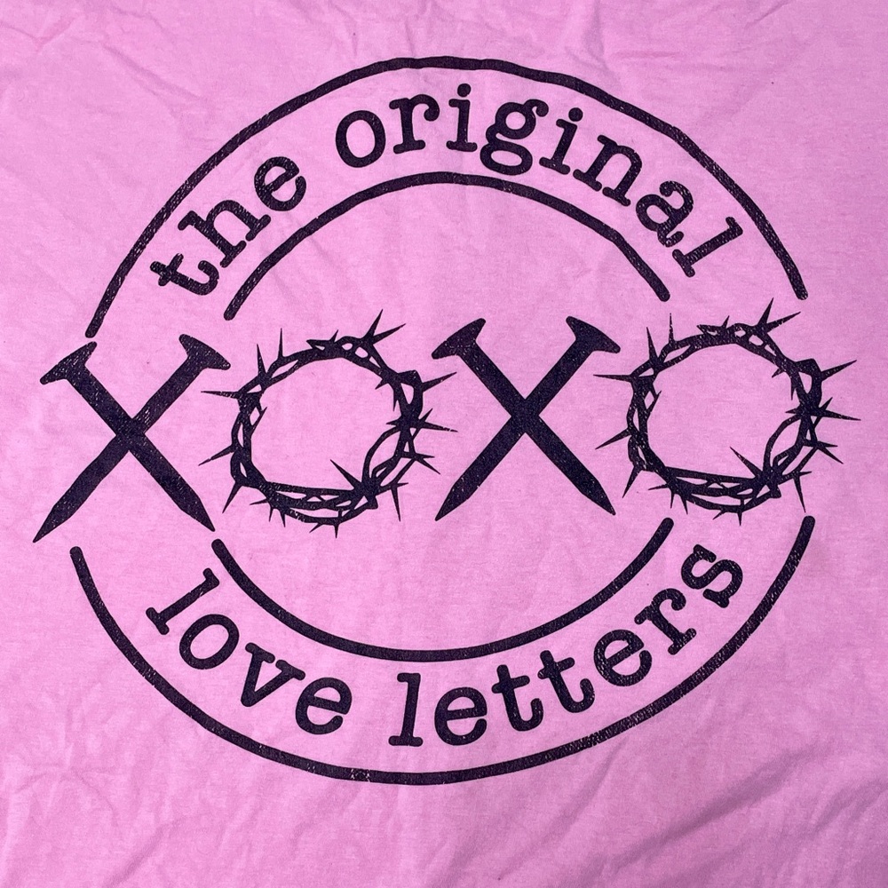 Custom Women’s 3XL Pink Love Letters Graphic Print Short Sleeve T-Shirt - Picture 3 of 5